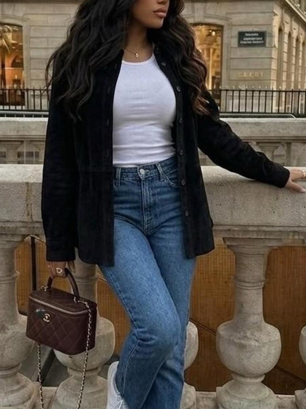 Jessica Holbrook Leather Jacket/blouse - Black